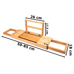 Raft din bambus pentru baie, glisant, lungime 50-85 cm, suporturi pahare, natur