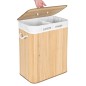 Cos de rufe din bambus, 2 compartimente, interior captusit, capacitate 100L, 60x52x32 cm, natural