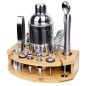 Set ustensile barman cu suport si 12 piese, CHESTER, pahar masura, cleste gheata, Cocktail Shaker 750 ml, bambus si otel