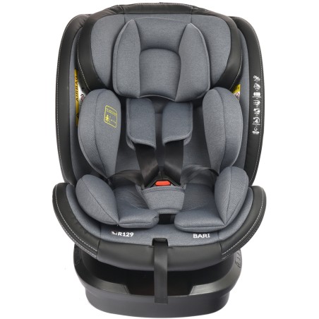 Scaun auto rotativ, model Bari, 0-36 kg, i-Size, 360 grade, R129, tetiera reglabila, ISOFIX, negru-gri