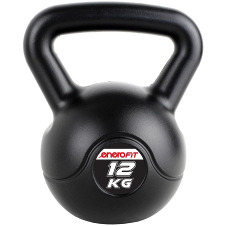 Kettlebell cauciucat Enero Fit 12kg , maner ergonomic, negru