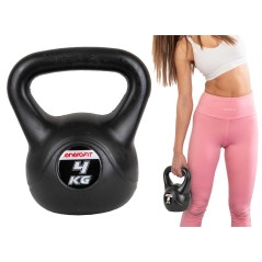 Kettlebell cauciucat Enero Fit 4kg , maner ergonomic, negru