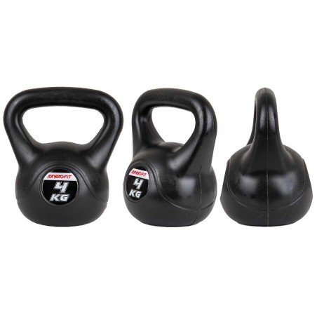 Kettlebell cauciucat Enero Fit 4kg , maner ergonomic, negru