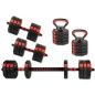 Set fitness 4in1 20kg, Kettlebell, gantere, haltera, maner ergonomic, negru