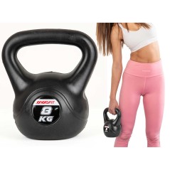 Kettlebell cauciucat Enero Fit 8kg , maner ergonomic, negru