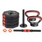 Set fitness 3in1 10kg, Kettlebell, gantera, manere prindere, negru