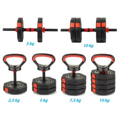 Set fitness 3in1 10kg, Kettlebell, gantera, manere prindere, negru