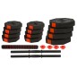 Set gantere si haltera Enero Fit 20kg, maner ergonomic, negru/rosu