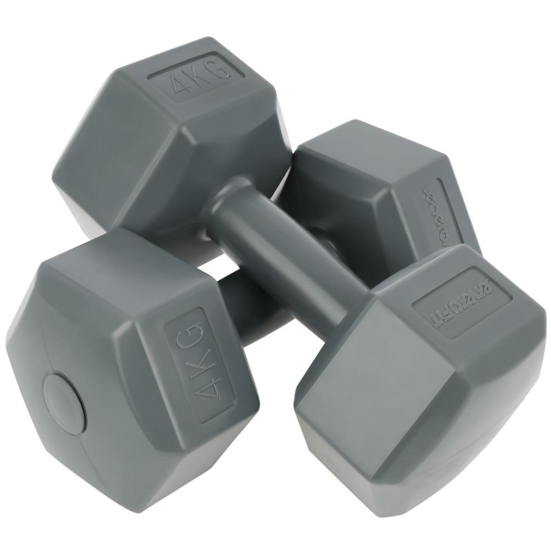 Set 2 gantere cauciucate Enero Fit 4kg, maner ergonomic, gri