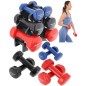 Set 6 gantere cauciucate Enero Fit, 12kg, maner ergonomic, suport inclus, multicolor