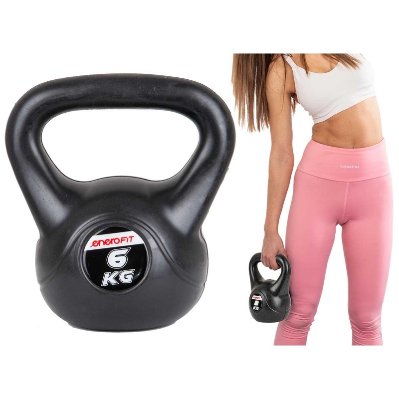 Kettlebell cauciucat 6kg, maner ergonomic, universal, negru