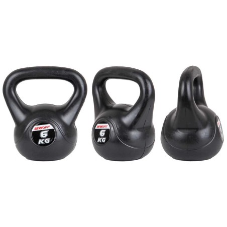 Kettlebell cauciucat 6kg, maner ergonomic, universal, negru