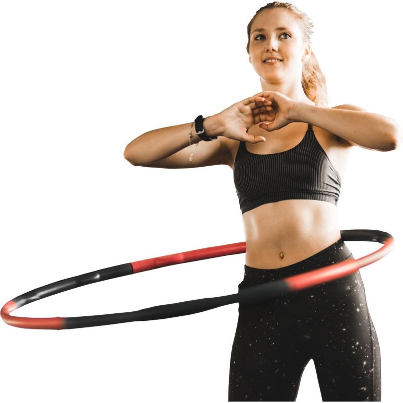 Cerc fitness Hula Hoop, 6 segmente, pliabil, multifunctional, 100cm, negru/rosu