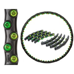 Cerc fitness cu magneti Hula Hoop, 8 segmente, 64 magneti anticelulitici, 98cm, negru/verde