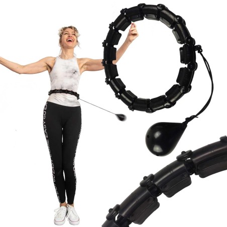 Cerc fitness cu greutate Hula Hoop, 24 segmente, pliabil, 55-133cm, negru