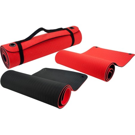 Saltea pentru antrenament fitness, maner transport, suport agatare, 173x61x1cm, rosu