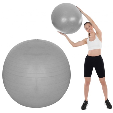 Minge fitness gonflabila 55cm, pompa inclusa, material aderent, sarcina maxima 100kg, gri