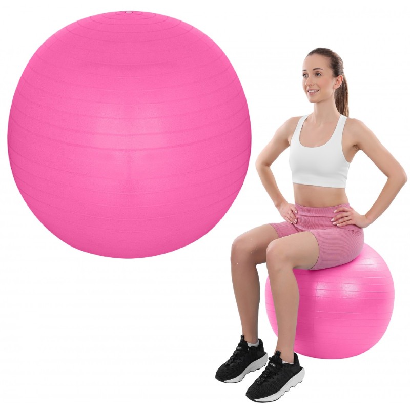 Minge fitness gonflabila 65cm, pompa inclusa, material aderent, sarcina maxima 100kg, roz