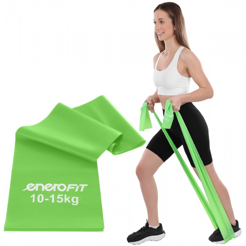 Banda elastica pentru fitness, multifunctionala, rezistenta 10-15kg, 200x15cm, verde