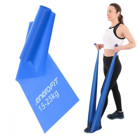 Banda elastica pentru fitness, multifunctionala, rezistenta 15-25kg, 200x15cm, albastru