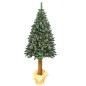 Brad artificial, Pine Deluxe 220 cm cu conuri naturale, varfuri albe, tulpina de lemn, suport inclus