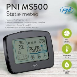 Statie meteo LCD, senzor wireless exterior, umiditate, ceas digital cu alarma