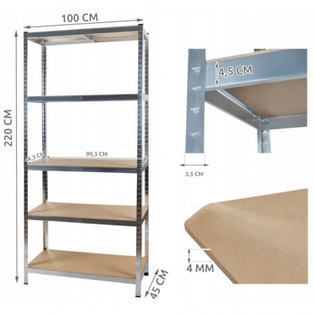 Raft metalic, 220x100x45 cm, sarcina maxima 1000kg, 5 nivele, cadru otel zincat