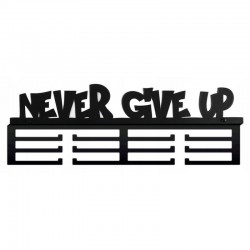 Suport pentru medalii Never give up, fixare pe perete, 12 carlige, negru